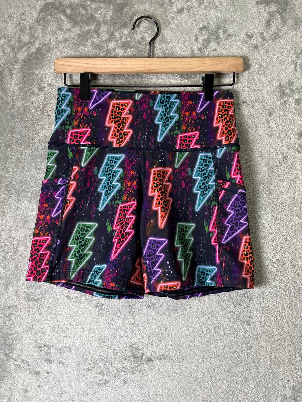 Constantly Varied Gear Neon Lightning Bolt High Rise Biker Shorts Gym Y2K Rave S